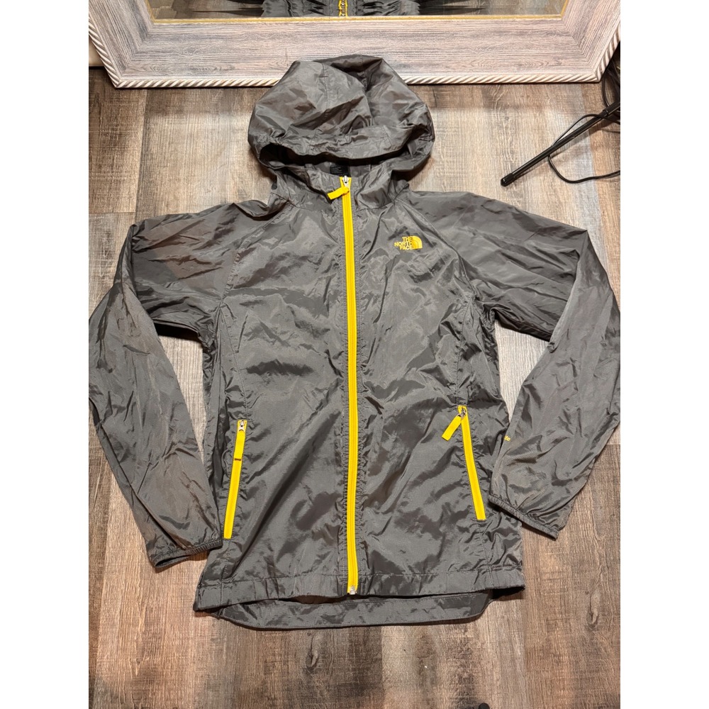 The North Face Hydrenalite Windbreaker Jacket Boys XL 14/16 Gray Yellow Full Zip